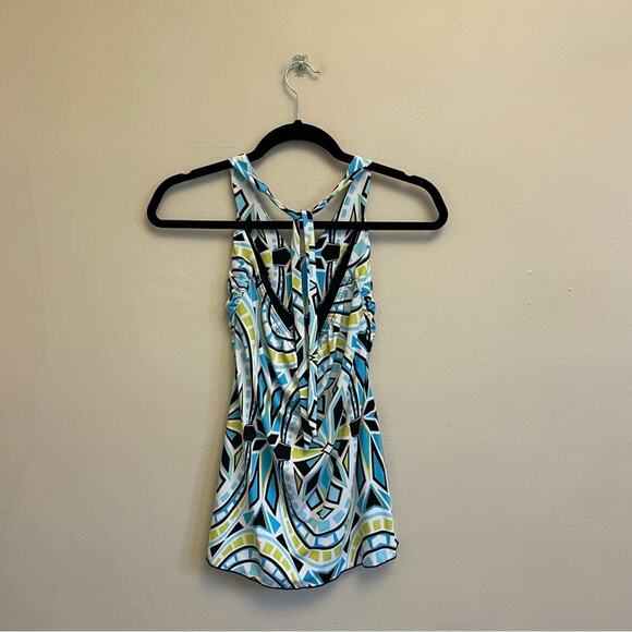 BCX S tank top white blue geometric summer Y2K 90s vibes abstract halter - Picture 5 of 7